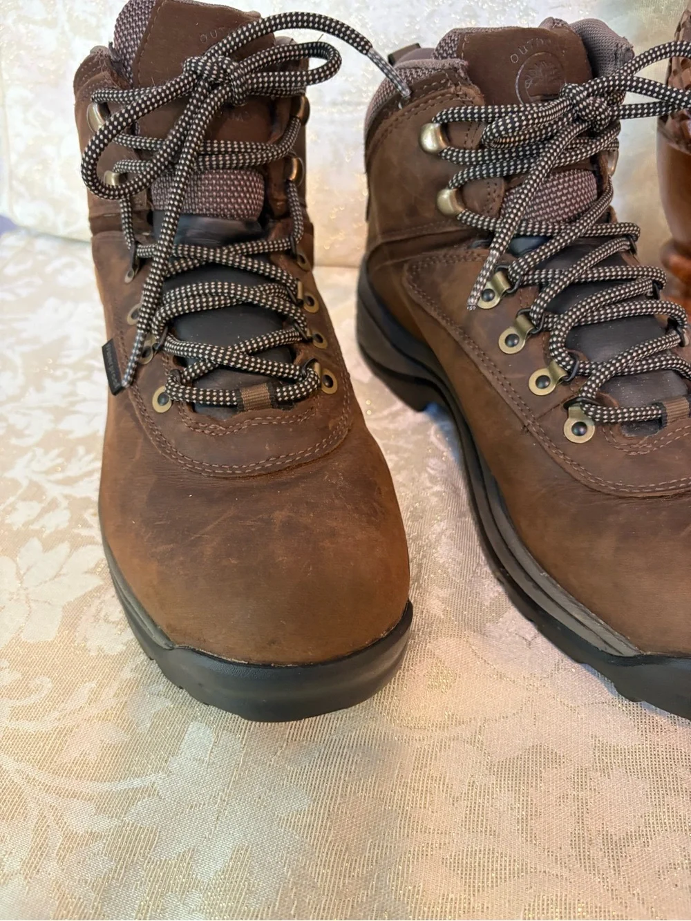 Timberland Men’s White Ledge Leather Waterproof Hiking Boots with Black Soles